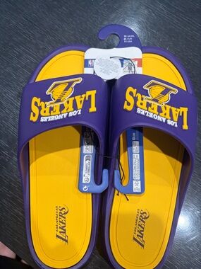 Primark Purple and Yellow Basketball Slide Sandals